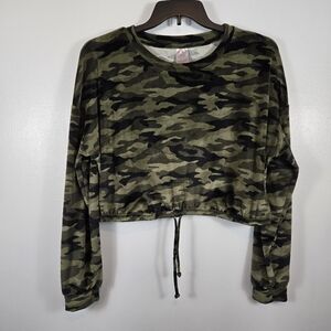 No Boundaries Green Camo Soft Velour Crop Top Juniors Plus Size XXL (19)